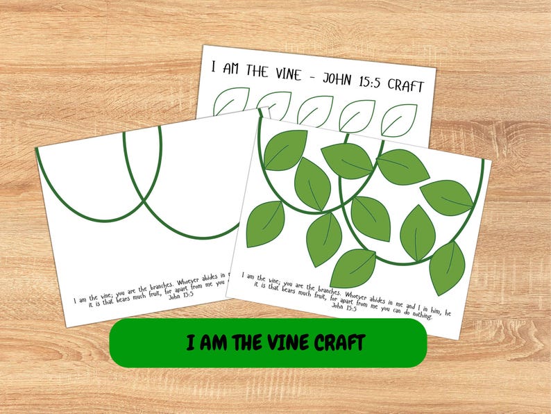 I Am the Vine You Are the Branches Printable Kid's Craft, John 15:5 Bible Story Craft, Sunday School Activity, Christian Kid's Craft image 1