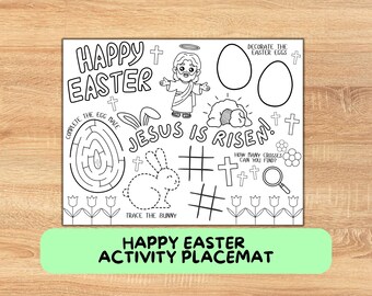 Christian Easter Placemat Printable | He Is Risen Activity for Kids | Easter Bible Placemat | Sunday School Resurrection Activity