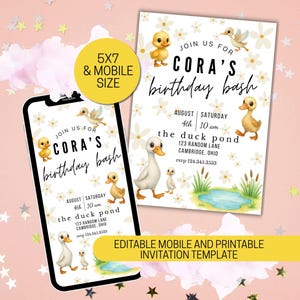 Duck Daisy flower Birthday Invitation, Duck Themed Birthday Invite Silly Goose Birthday Invitation Editable Birthday Printable Invite Evite