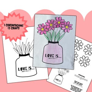 Vaas met bloemen Liefdeshoofdstuk afdrukbaar kinderhandwerk, 1 Korintiërs 13, liefdeshoofdstuk ambacht, zondagsschoolactiviteit, liefde is geduldig, kleuterschool