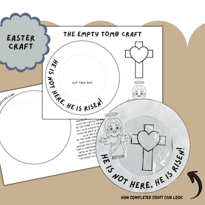 He is not Here, He is Risen Easter Craft, Bible Story Activity, Religious Easter Printable, Christian Sunday School Craft
