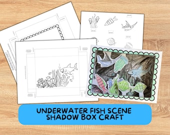 Artisanat sous-marin Shadow Box | Artisanat océanique imprimable pour enfants | Activité requins, coraux et poissons | Artisanat océanique 3D | Bricolage STEM en classe
