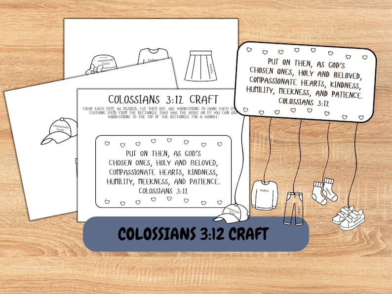 Colossians 3:12 Printable Craft for Kids, Put on Then Compassionate ...