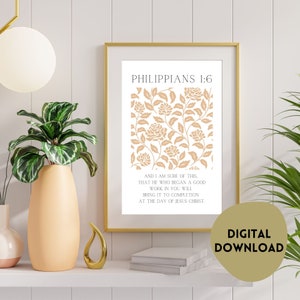Philippians 1:6 He Who Began A Good Work in You, Scripture Printable, Christian Printable Poster, Religious Wall Art, Modern Bible Verse Art
