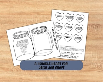 A Humble Heart for Jesus Printable Jar Kid's Craft, Printable Sunday School Activity, Craft on Humility, Homeschool Kid's Activity
