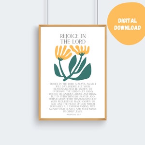 Philippians 4:4-7 ESV Rejoice in The Lord Scripture Printable PDF Wall Art Digital Download 1 Print Floral Minimalist