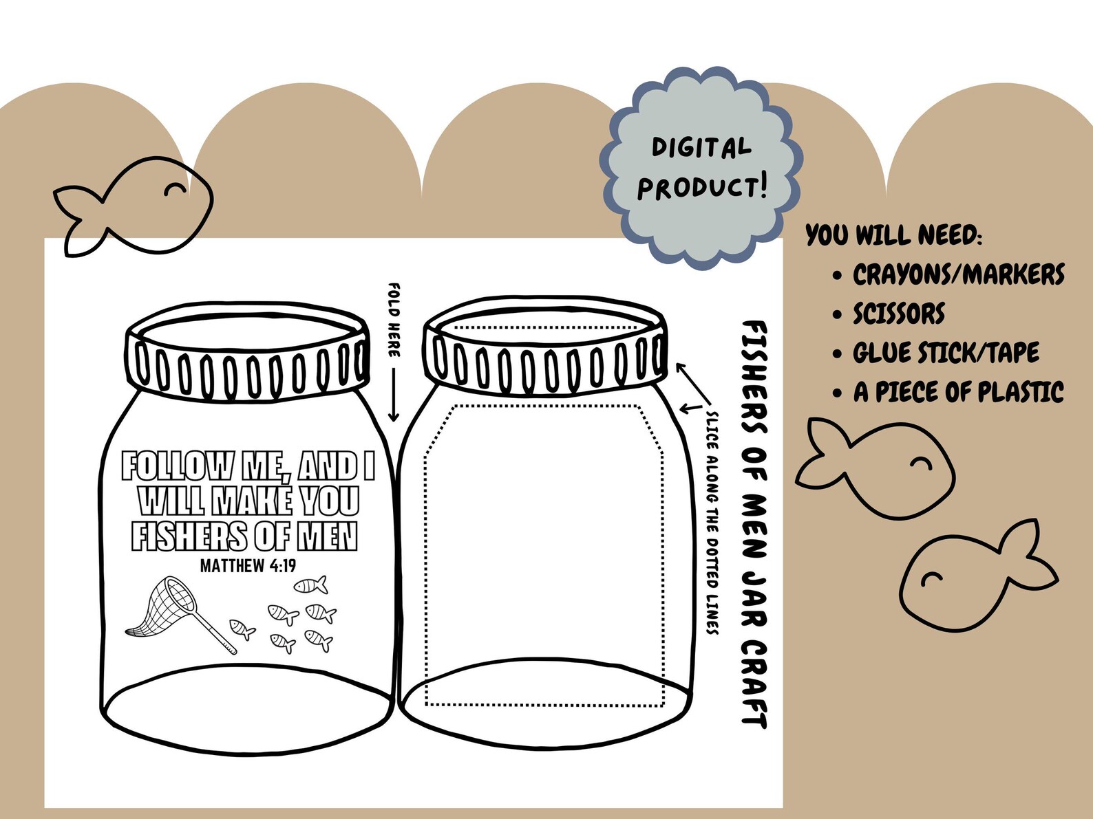 Fishers of Men Printable Jar Craft, Bible Lesson Craft, Sunday School