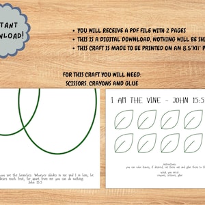 I Am the Vine You Are the Branches Printable Kid's Craft, John 15:5 Bible Story Craft, Sunday School Activity, Christian Kid's Craft image 2