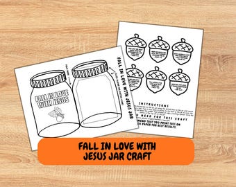 Fall in Love with Jesus Jar Craft, Fall Bible Paper Craft , Fall Bible Craft, Fall Sunday School Activity, Autumn Bible Craft, Bible Crafts