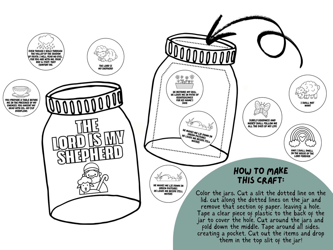 The Lord is My Shepherd Jar Craft Printable | Psalm 23 Bible Craft for ...