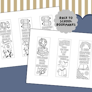Printable Bookmarks Back to School, Coloring Bookmarks, Black & White Bookmark Printables, Kids Coloring Activity, Classroom Craft