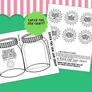 Catch the Son Summer Printable Craft for Kids, Summer Craft Jar Activity, Christian Sunday School Craft, Children&#39;s Church