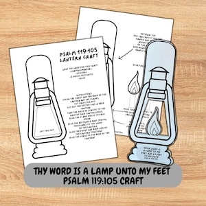 Lámpara es a mis pies tu palabra. Manualidad de linterna, actividad con historia bíblica, Salmo 119:105, linterna de papel imprimible, manualidad para la escuela dominical.