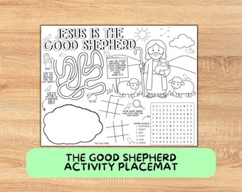 Napperon d'activités Je suis le bon berger pour enfants | Jean 10:11 à colorier de la Bible | Bricolage pour l'école du dimanche | Activité biblique