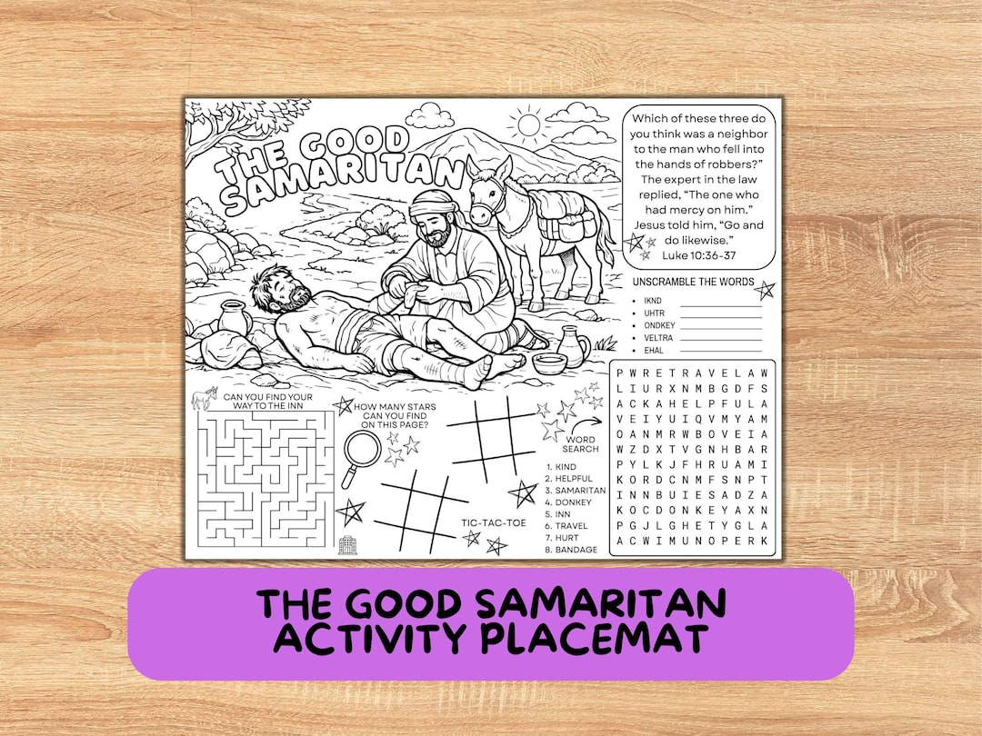 Good Samaritan Activity Mat Printable | Bible Coloring Page for Kids ...