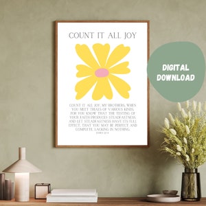 Zähle alles Joy James 1: 2-4, Schrift Wandkunst, Sofort Download, Bibel Vers Poster