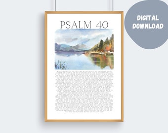 Psalm 40 I waited Patiently For the Lord, Scripture Printable, Christian Printable Poster, Religious Wall Art, Modern Bible Verse Art