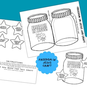 Freedom in Jesus Jar Craft for Kids Classroom Activity, Memorial Day, Veterans Day, Independence Day, 4th of July, Labor Day, Sunday School