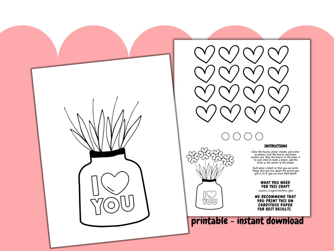 Kid's Printable Vase of Flowers Mother’s Day Craft, I Love You, Sunday ...