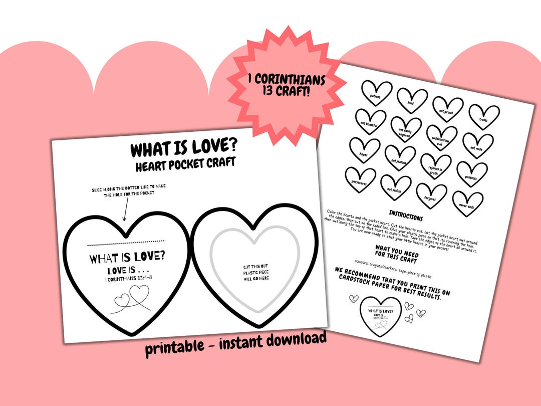 Valentine's Day Kid's Printable Heart Pocket Love Chapter Craft, 1 ...