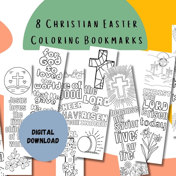8 pack sunday school easter coloring bookmarks kids craft jesus is alive he is risen pdf digital instant download printable jesus loves me