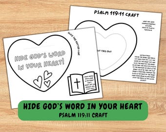 Hide God’s Word in Your Heart Craft | Psalm 119:11 Bible Craft | Heart Pocket Craft with Mini Bible | Sunday School Craft | Childrens Church