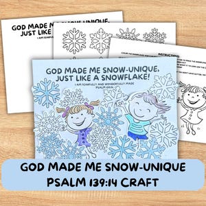 God Made Me Snow-Unique Craft | Winter Christian Craft for Kids | Snowflake Cut & Paste Activity | Psalm 139:14 | Sunday School Craft