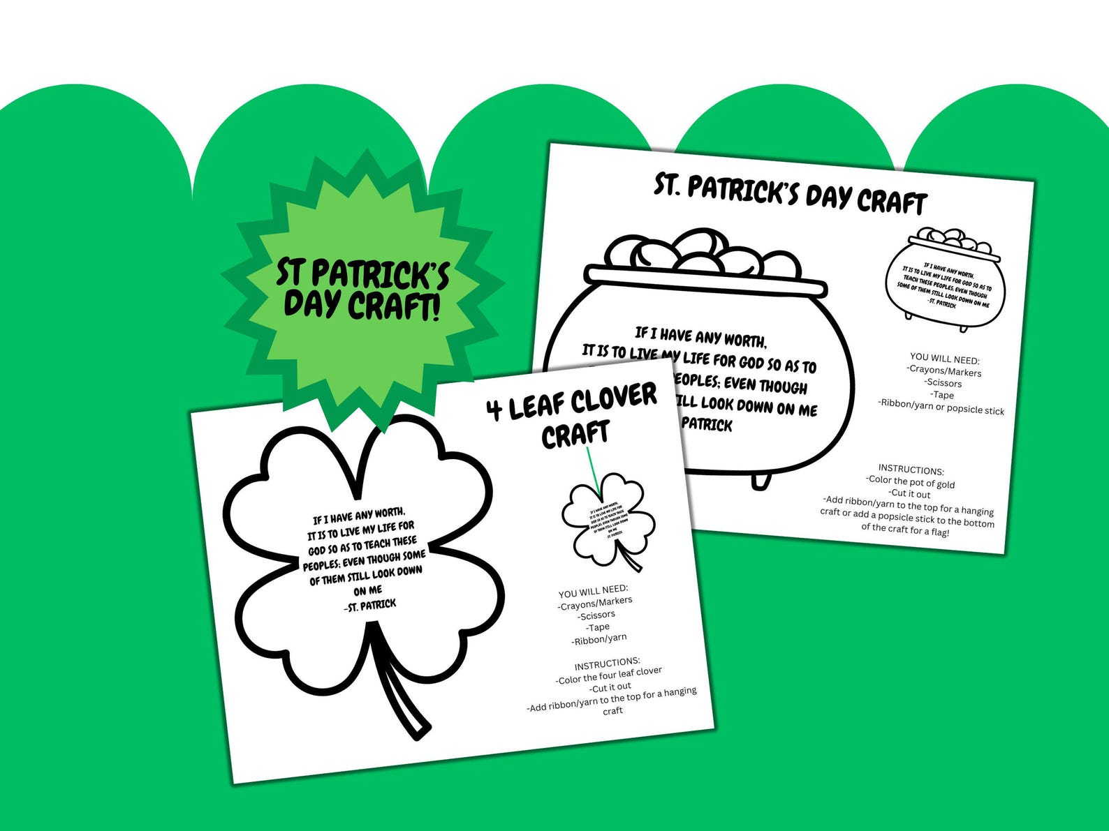 St. Patrick's Day Kid's Craft Bundle, 4 Leaf Clover Craft, Pot of Gold ...