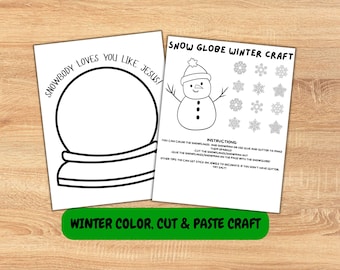 Snow Globe Craft for Kids | Winter Cut and Paste Activity | Snowman Snowflake Craft Printable | Preschool Craft | Classroom Winter Activity