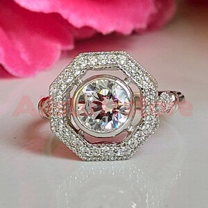 Vintage Art Deco Ring, Wedding Engagement Ring, Brilliant 2Ct Round White Sapphire, White Gold Finish, 925 Sterling Silver, Anniversary Ring