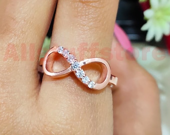 0.20 CT Round White Moissanite, Infinity Promise Wedding Ring, 14k Rose Gold Finish