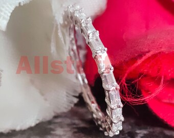 Baguette White Sapphire Eternity Band: Sterling Silver Anniversary Ring