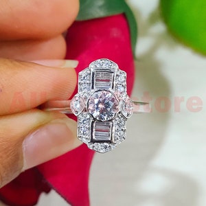 Vintage Art Deco Wedding Engagement Ring, 2.50 Ct Round Cut Sapphire Promise Ring, 14k White Gold Finish Antique Anniversary Ring, Gift Ring