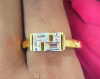 1.20 CT Baguette & Princess White Sapphire, Cluster Wedding Ring, 14K Yellow Gold Finish