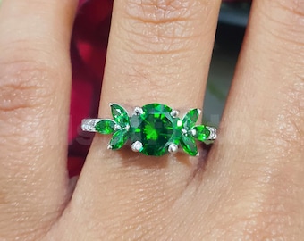 2.30 CT Round Cut Green Diamond, Solitaire Promise Engagement Ring, 14k White Gold Finish