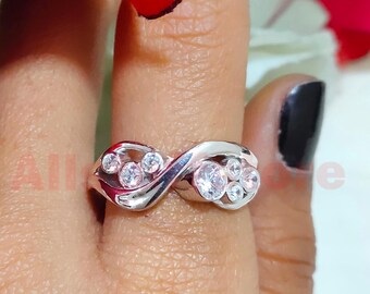 14k White Gold Finish, 1.00 CT Round Cut White Moissanite, Infinity Engagement Ring