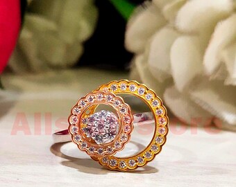 Antique Art Deco Engagement Ring, 1 CT Round White Moissanite, 14k Three-Tone Gold Finish