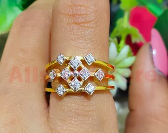 Cluster Wedding Ring, 0.30 CT Round Cut White Moissanite, 14K Two Tone Gold Finish