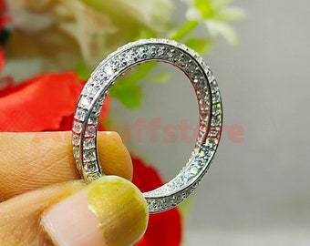 Brilliant Round Cut White Sapphire, Full Eternity Wedding Anniversary Band Ring, Twist Promise Band, 925 Sterling Silver, White Gold Finish