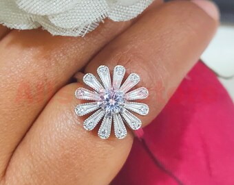 Snowflake Cluster Engagement Ring, 1.00 Ct Round Cut White Moissanite, 14k White Gold Finish
