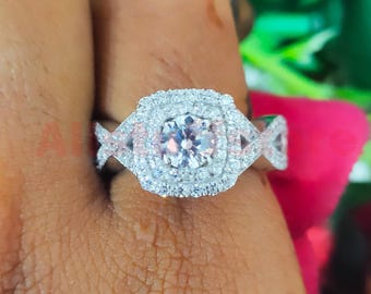 2.50 CT Round Cut White Moissanite, Double Halo Engagement Ring, 14k White Gold Finish