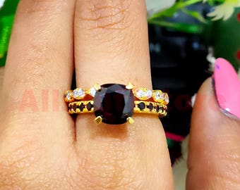2.20 CT Cushion Cut Black Diamond, 14k Yellow Gold Finish, Bridal Set Engagement Ring