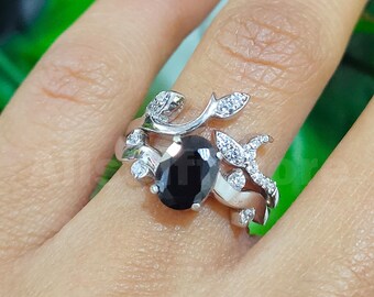 2.15 CT Oval Cut Black Diamond, Bridal Set Wedding Ring, 14k White Gold Finish