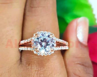 2.30 CT Round Cut White Moissanite, Halo Style Wedding Ring, 14K Rose Gold Finish
