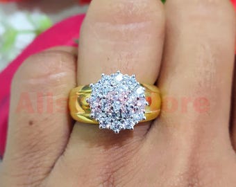 Cluster Engagement Ring, 1.20 CT Round Cut White Diamond, 14K Two Tone Gold Finish
