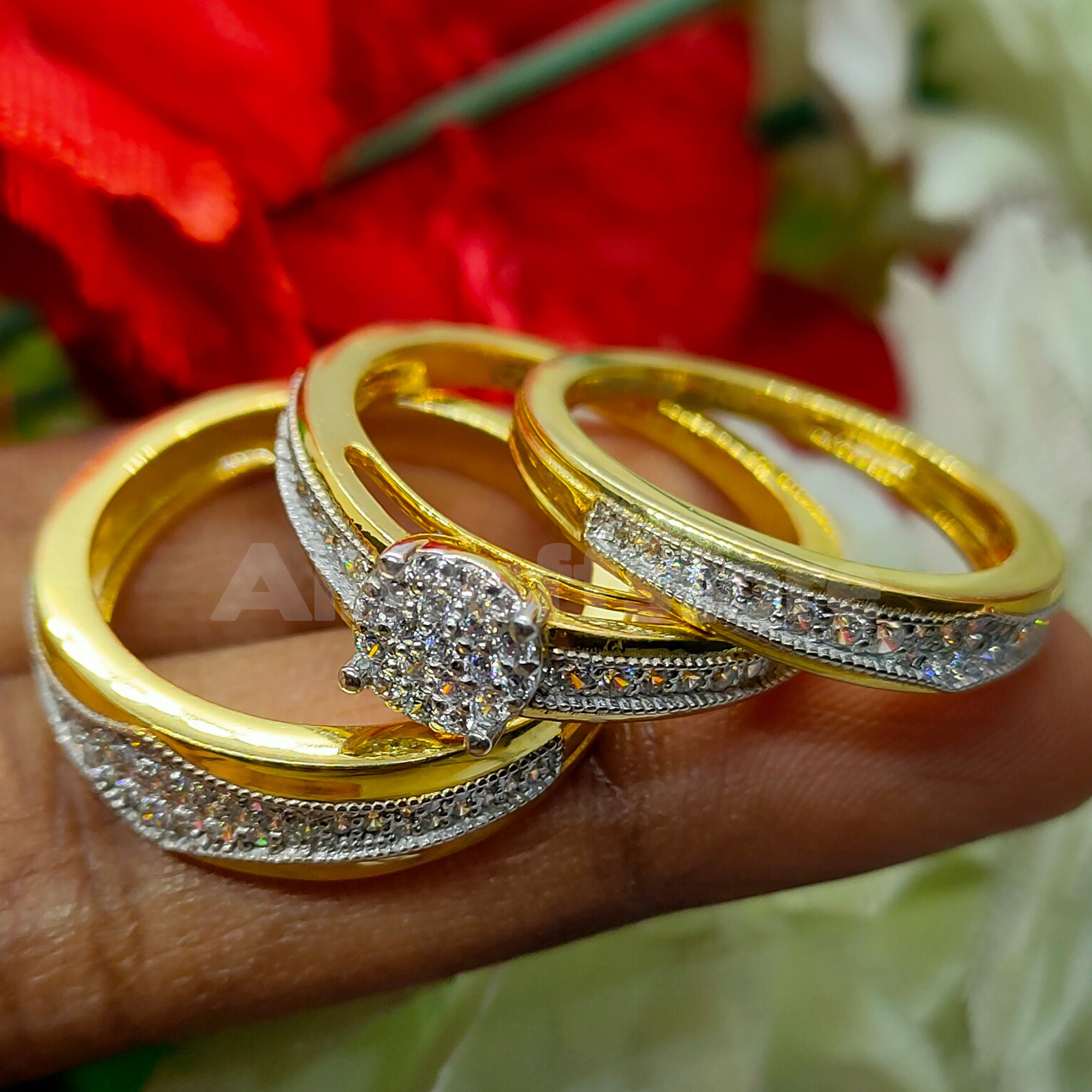 Sterling silver wedding trio sets sale