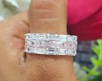 Full Eternity Wedding Band , 7.00 CT Baguette Cut White Diamond, 14k White Gold Finish