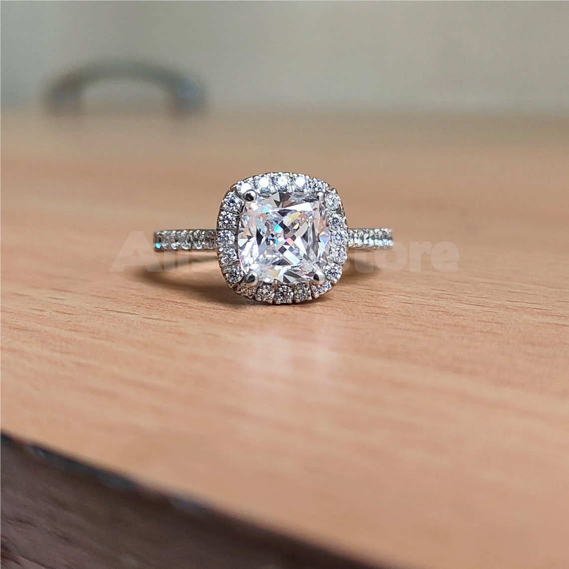 Wedding Engagement Ring Cushion Cut 2.10 Ct White Sapphire