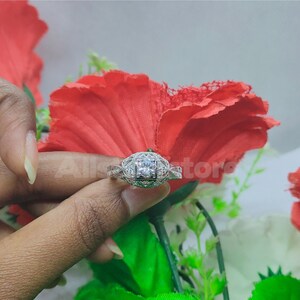 2 Ct Round Cut White Sapphire, Vintage Art Deco Ring, Solitaire Engagement Wedding Ring, 925 Sterling Silver, White Gold Finish, Gift Ring
