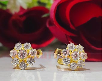 Cluster Flower Wedding Earrings, 3.00 CT Round Cut White Diamond, 14K Yellow Gold Finish
